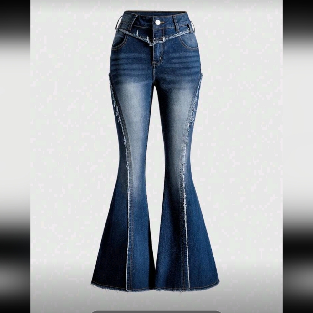 ROMWE Indigo Flare Wide Leg Jeans